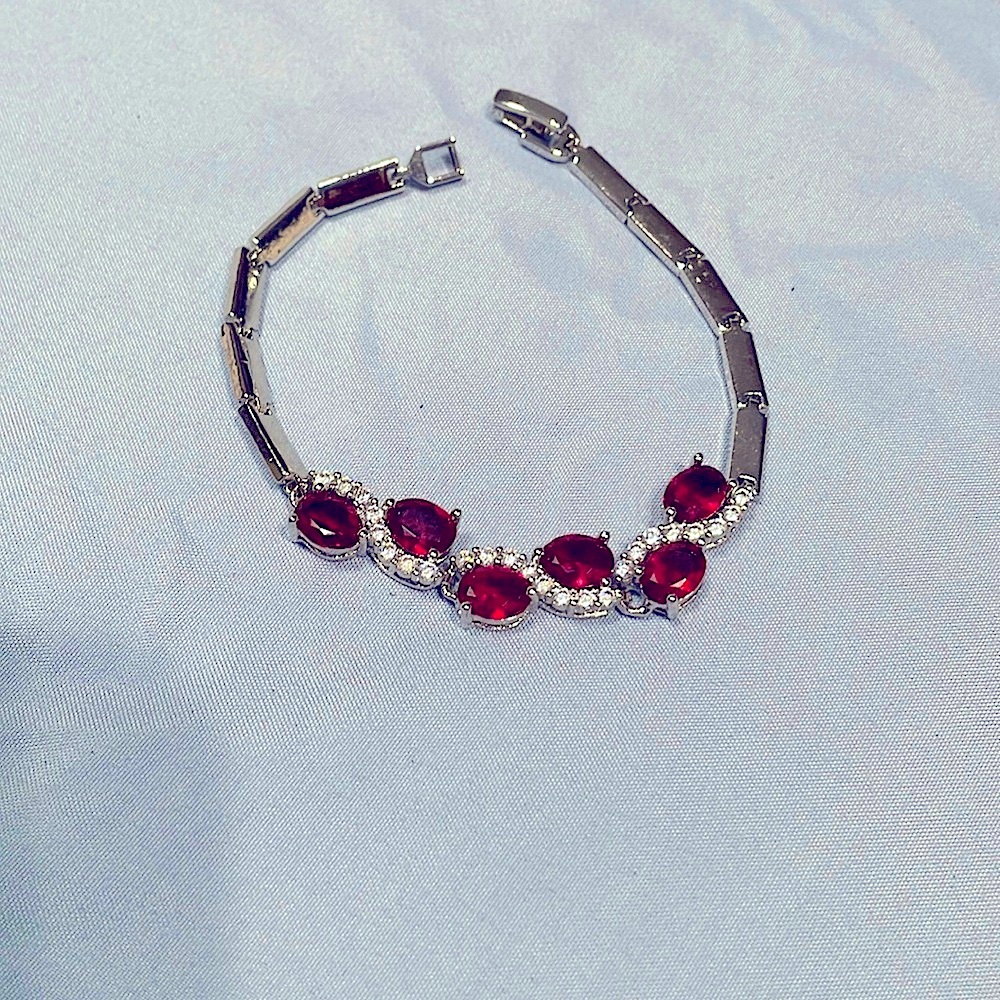 8.00ct Ruby and white topaz 18k white gold plated bracelet